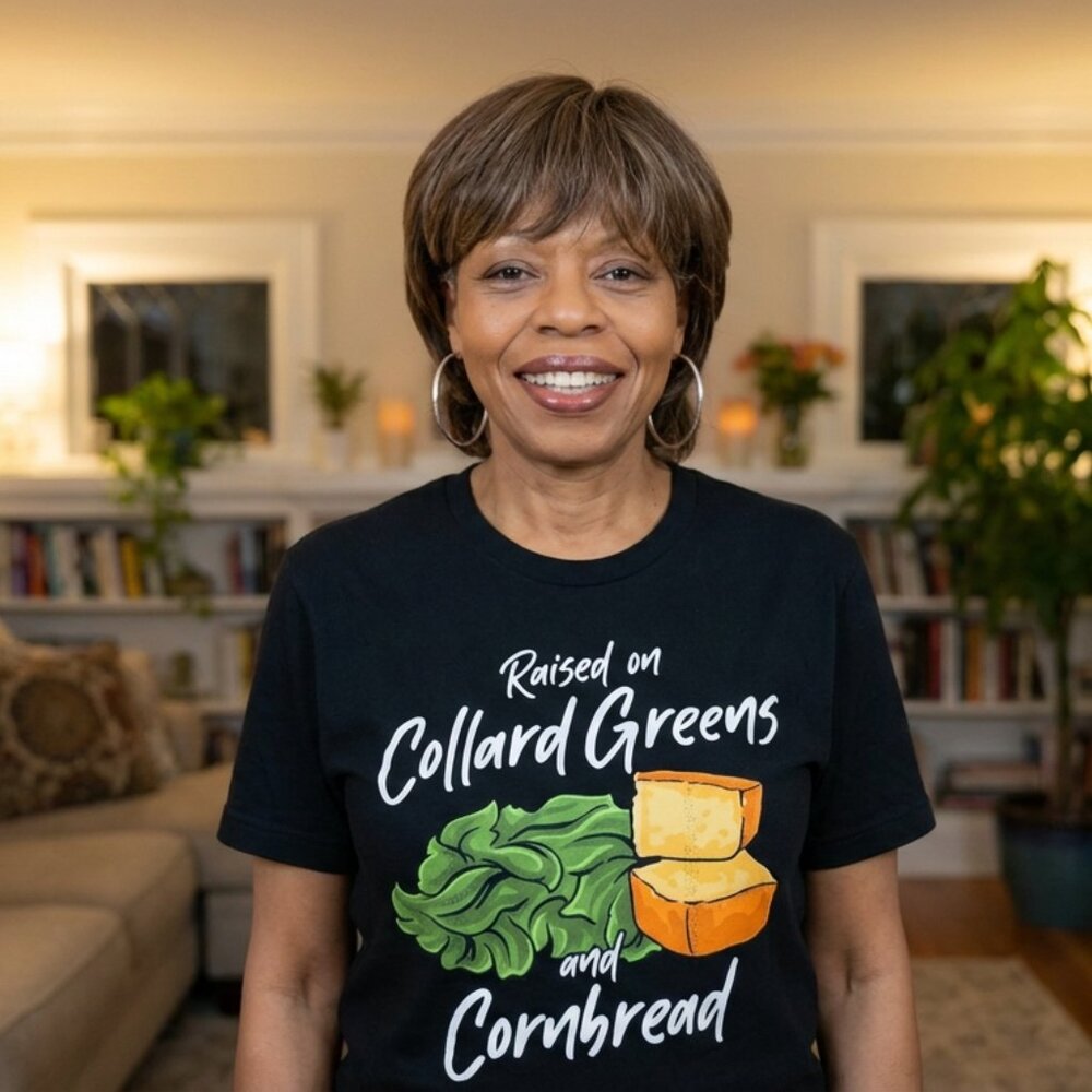 Raised on Collard Greens & Cornbread Graphic T-Shirt Black